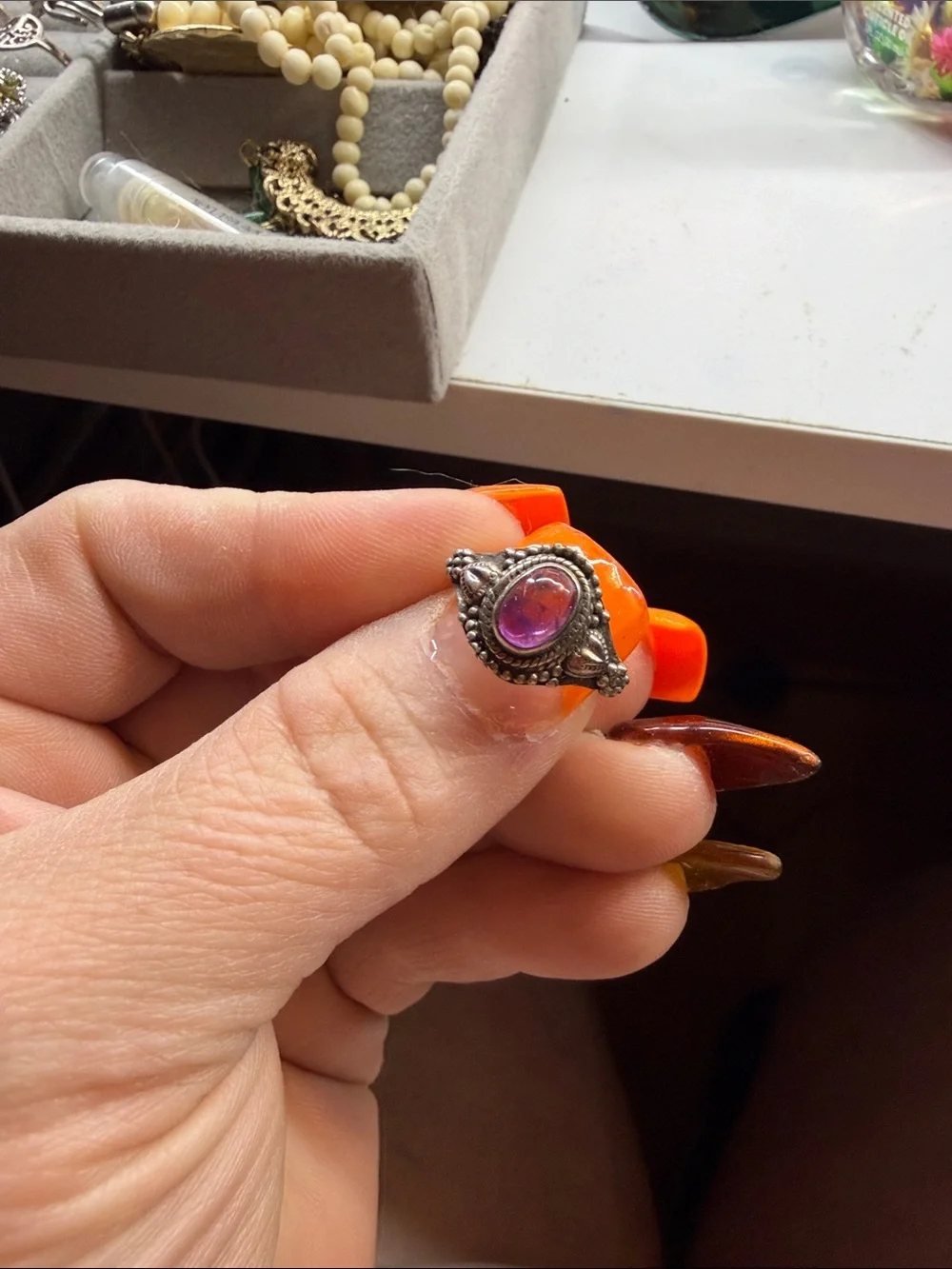 Amethyst Vintage-Style Purple Gemstone Sterling Ring size 6.5